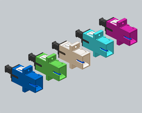 Kupplung SCPC, SM, simplex, blau, mit Flansch + Gewinde